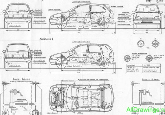 Opel Corsa B (Opel Korsa B) - drawings (figures) of the car